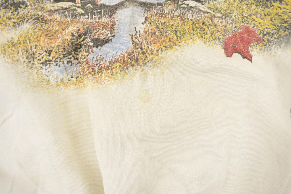 Vintage 1990s Art Unlimited Autumn Leaves All Over Print Landscape Henley Sweatshirt Men's XL