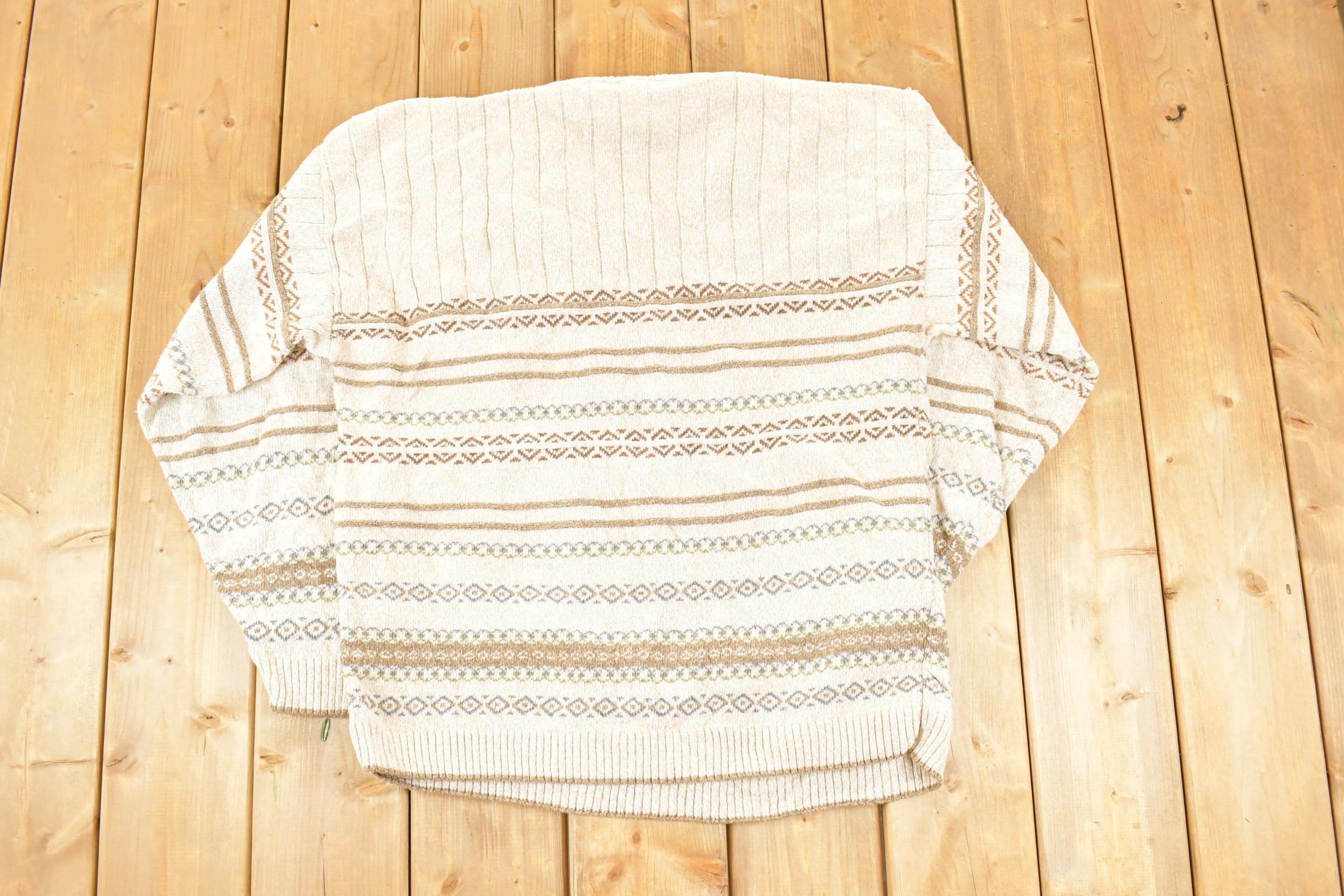 Vintage 1990s Croft And Barrow Striped Knit Crewneck Sweater Men's L