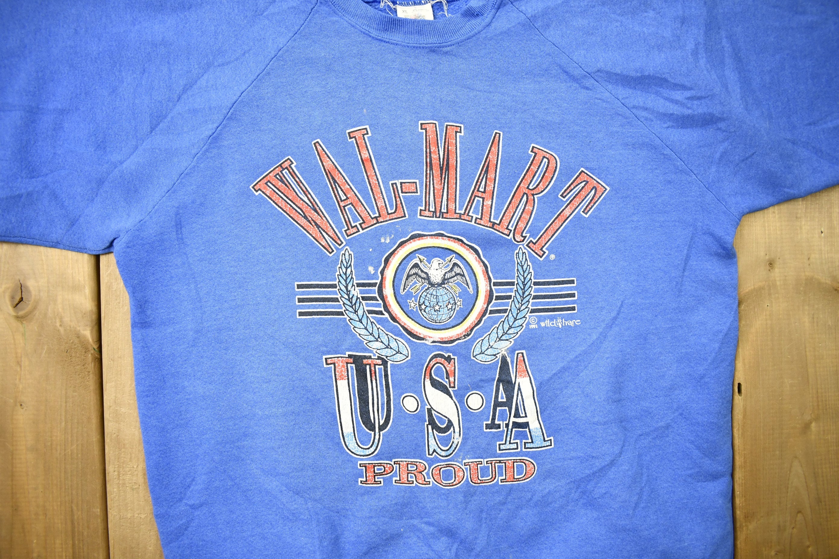 Vintage 1991 Wal-Mart USA Proud Raglan Crewneck Sweatshirt