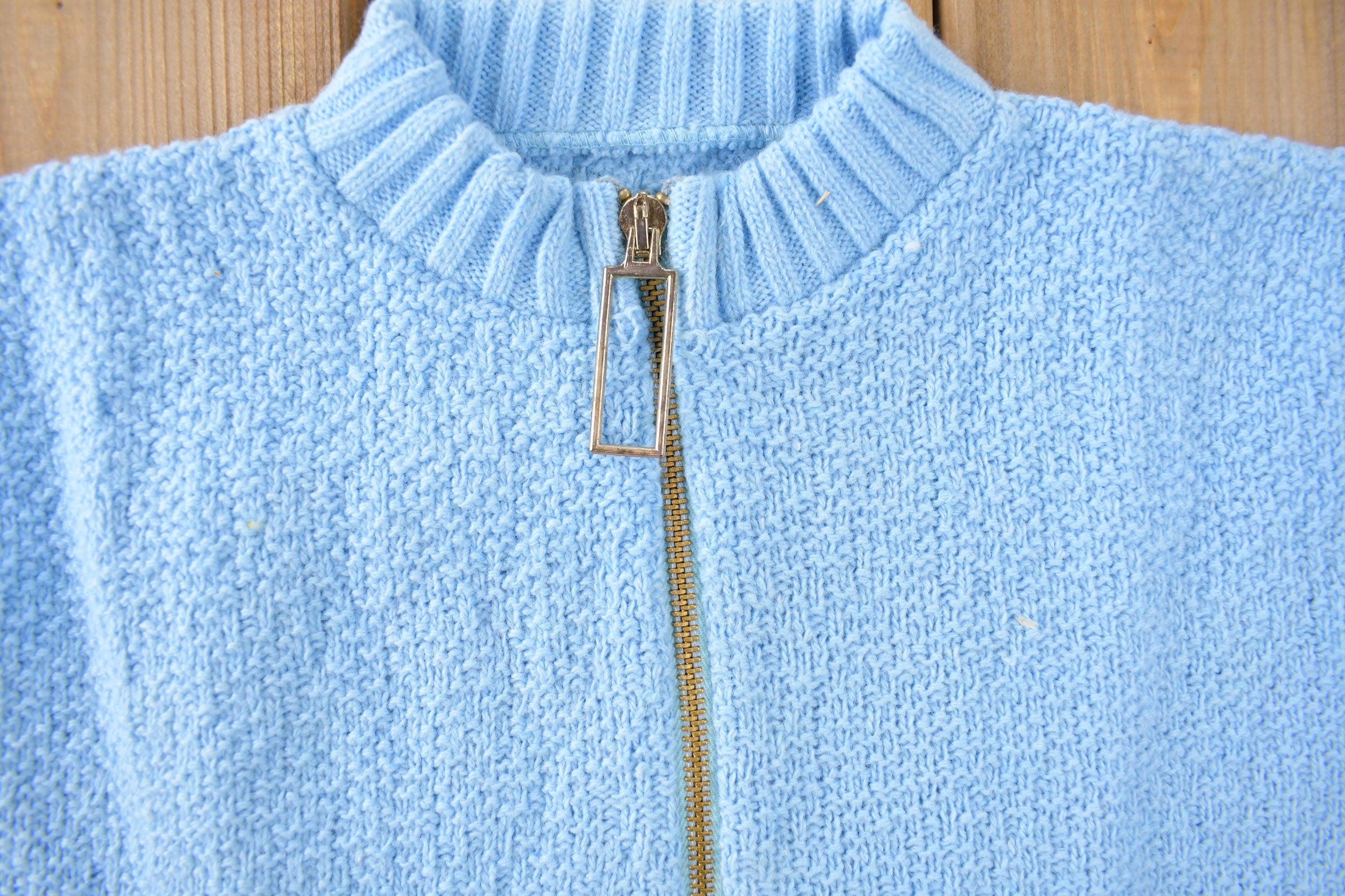 True Vintage 1960s Deadstock Miss Scotch English Short Sleeve Quarter Zip Knit Acrylic Sweater
