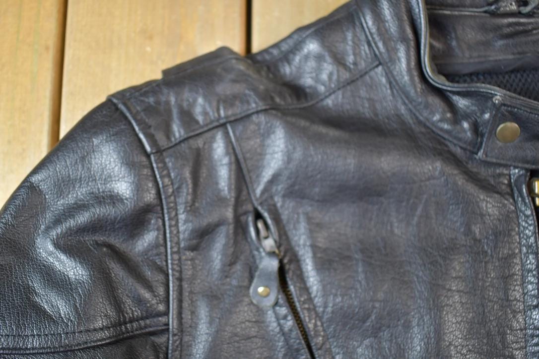 Vintage 1990s Leather Motorcycle Padded Biker Jacket