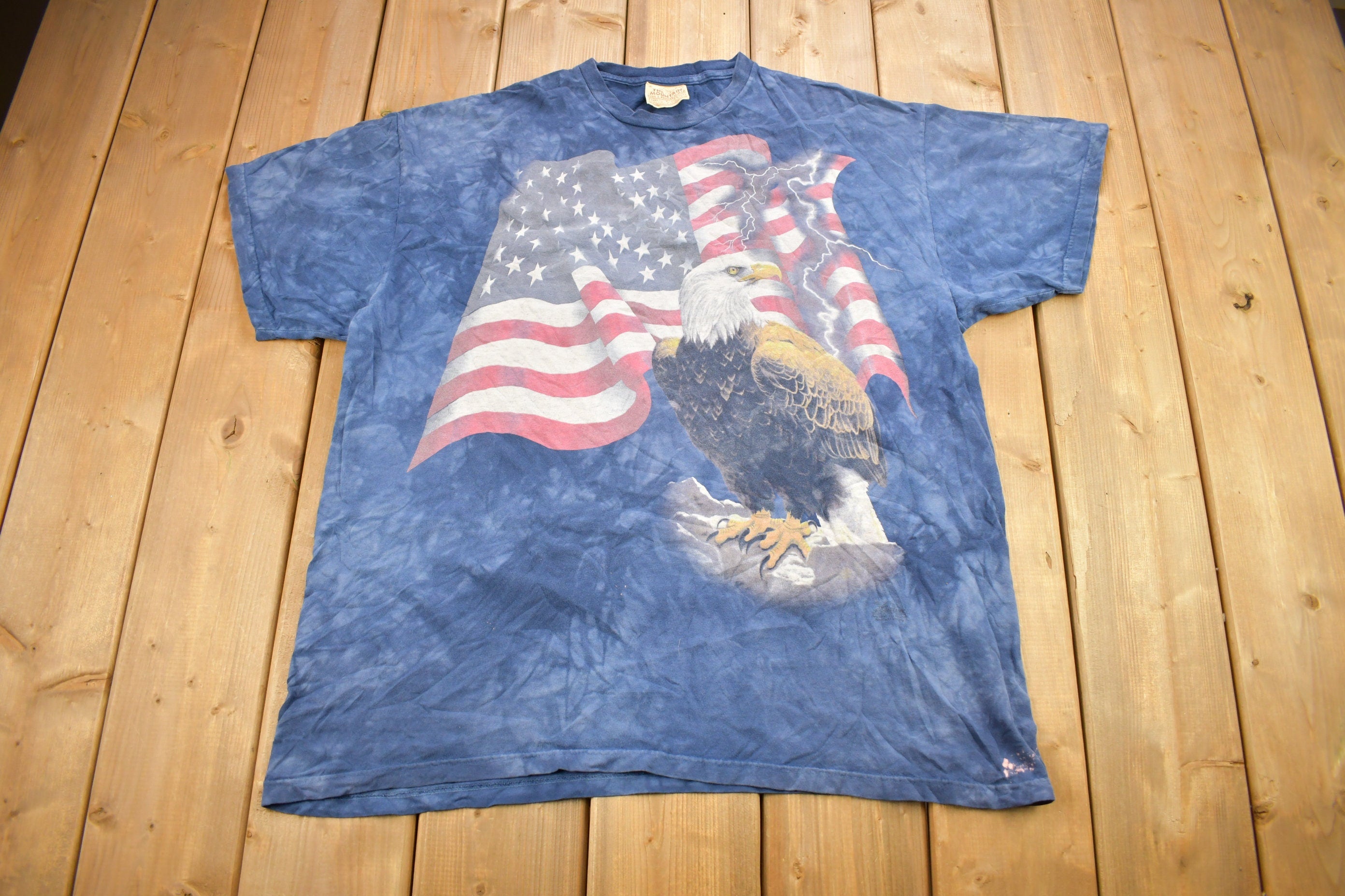 Vintage 1990s American Flag Bald Eagle Graphic Tie Dye T-Shirt