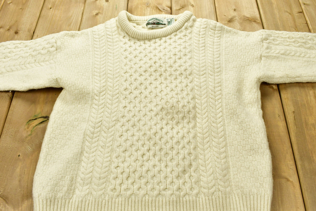 Vintage 1990s Aran Crafts 100% Merino Wool 3D Cable Knit Sweater