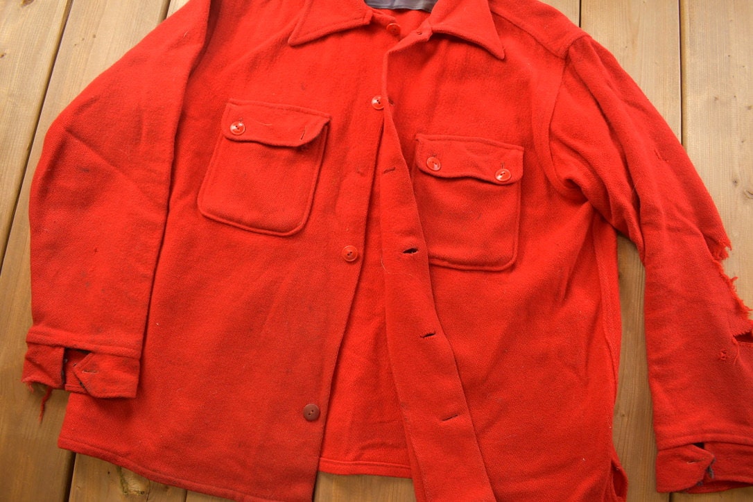 Vintage 1970s Monteret Wool Button Up Shirt / Outdoorsman / Vintage Flannel / Red Button Up / Vintage Blank Button Up / 70s