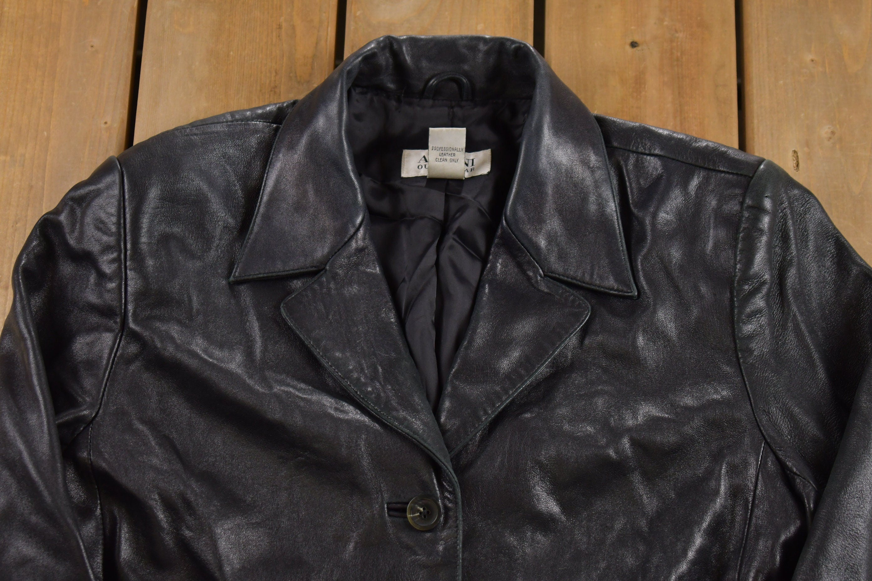 Vintage 1990s Alfani Full Length Black Leather Trench Coat