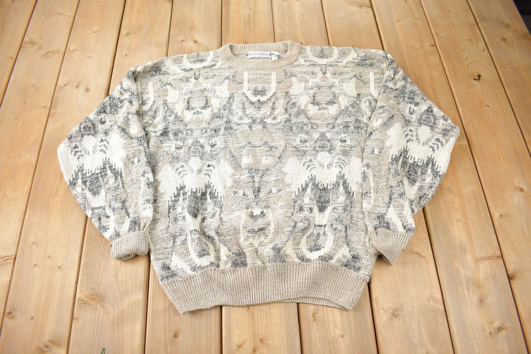 Vintage 1990s Saturdays Abstract Pattern Knit Crewneck Sweater Size XL
