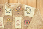 Vintage 1990s Patchwork Graphic Crewneck / Floral Pattern / Flowers / Checkerboard / Pullover Sweatshirt / Hand Knit Jennifer Reed