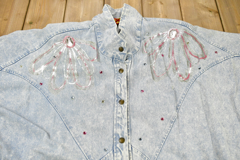 Vintage 1990s Custom Beads Cute Denim Jean Jacket / Vintage Denim / Streetwear / Custom Jacket / Fall Jacket / Made In USA / Torpedo