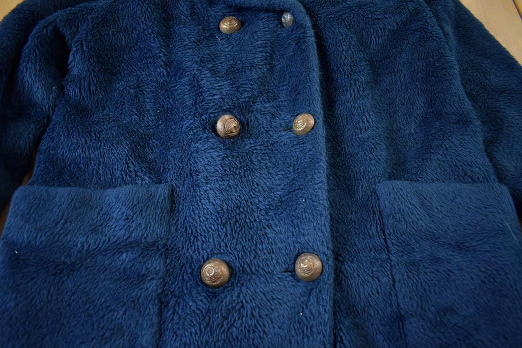 Vintage 1980s Blue Button Up Faux Fur Coat