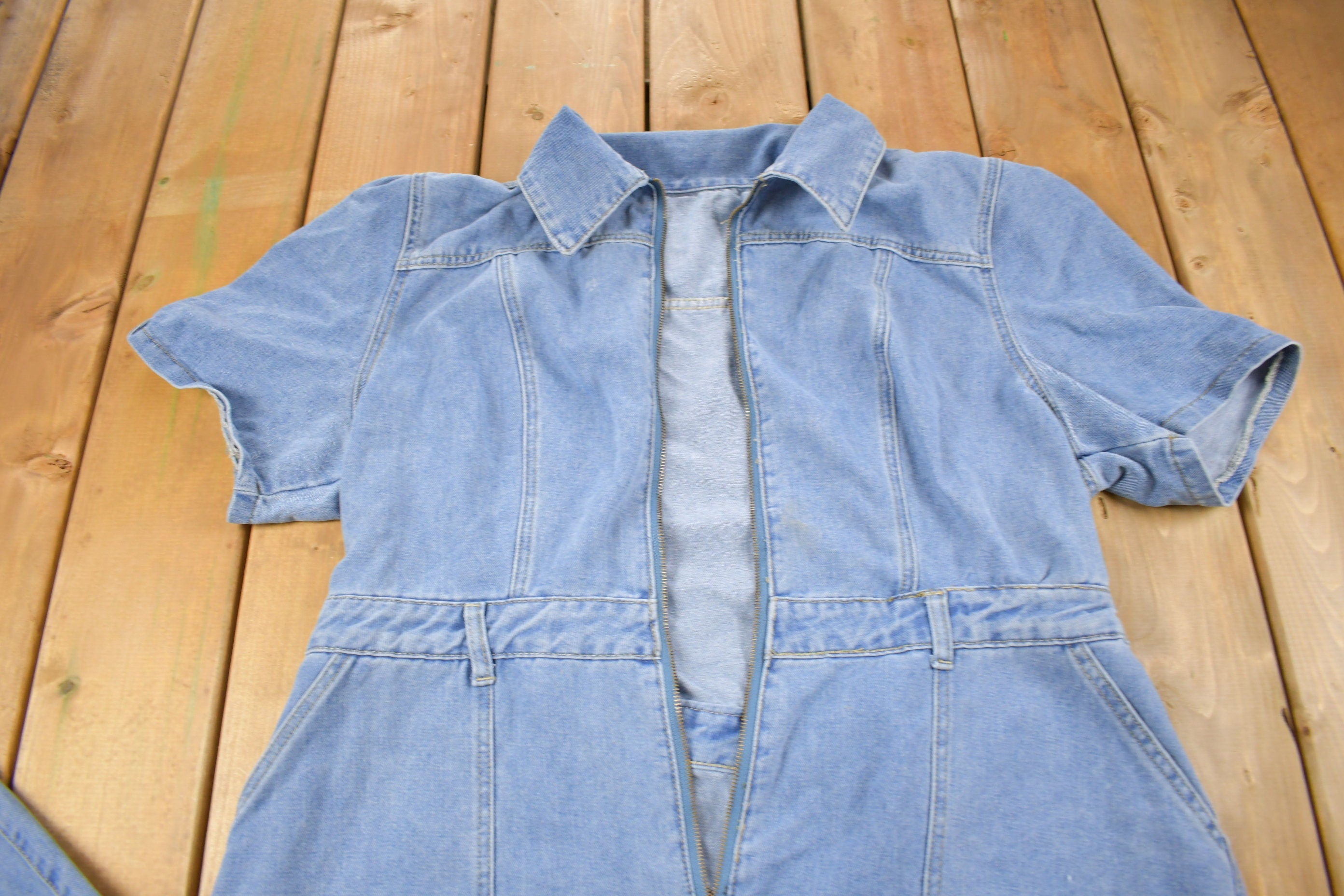 Vintage 1990s Women's Short Sleeve Denim Jumpsuit Size Large