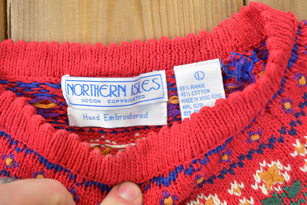 Vintage 1990s Northern Isles Christmas Knit Hand Embroidered Crewneck Sweater