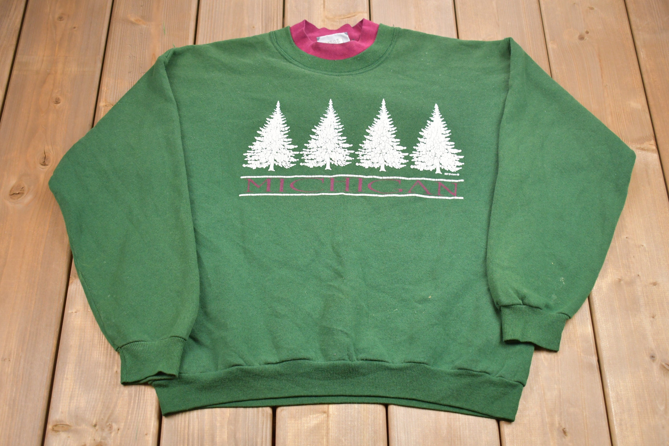 Vintage 1990s Lee Michigan Tree Graphic Crewneck Sweatshirt