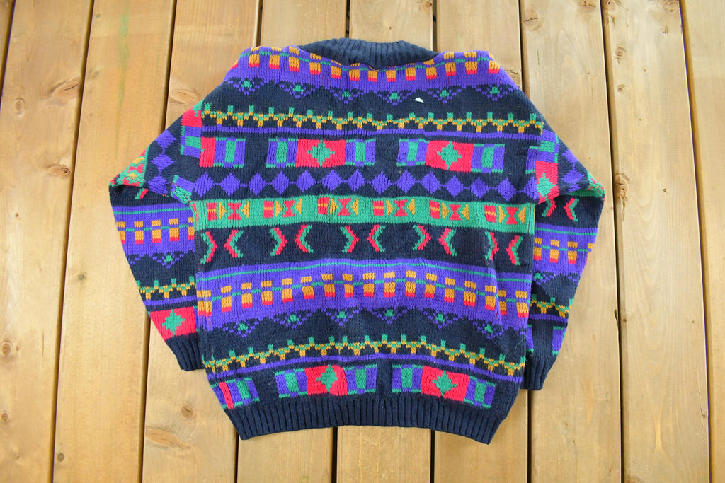 Vintage 1990s Croquet Knit V Neck Sweater Women's Medium