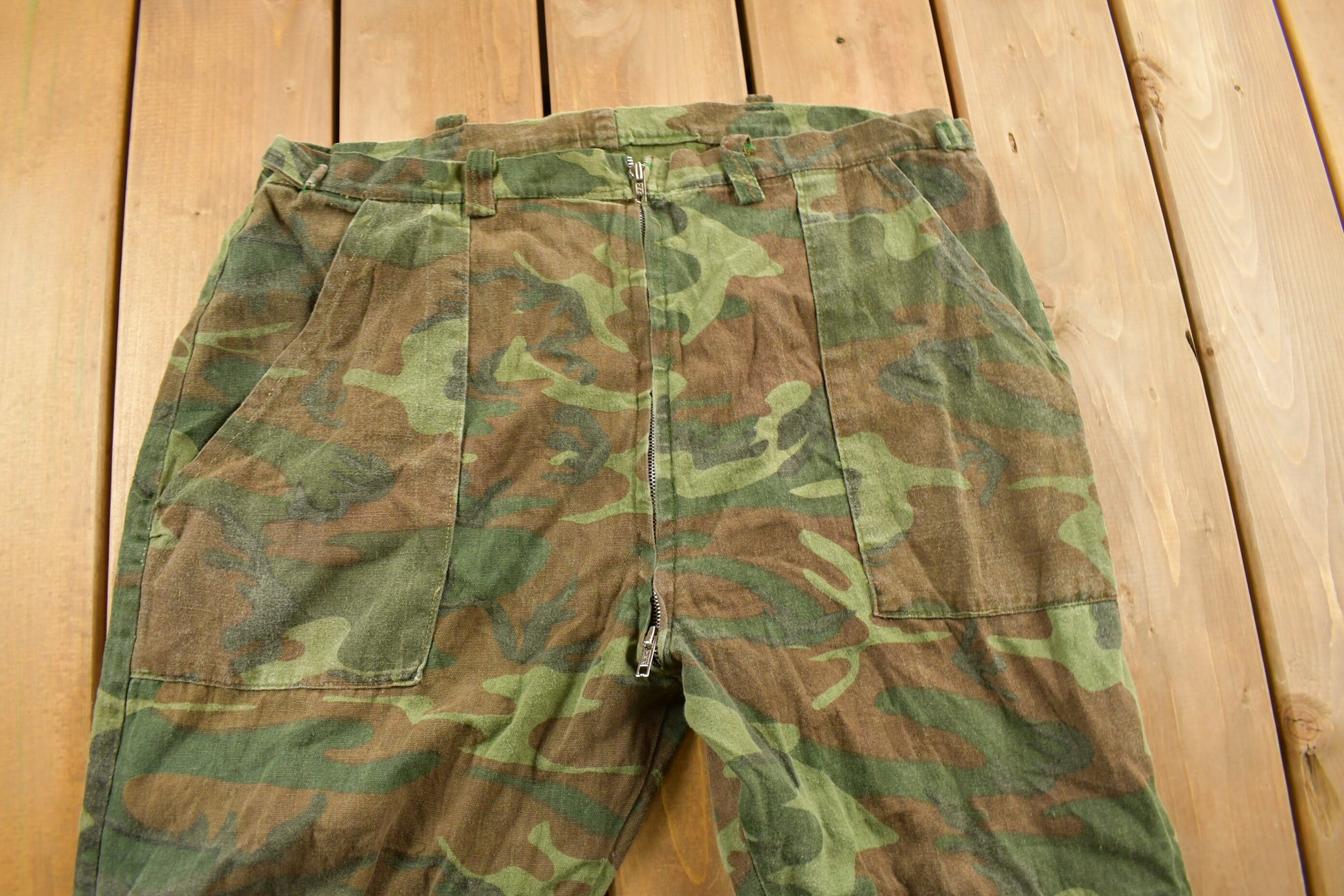 Vintage 1970s Woodland Camouflage Hunting Pants Size 38 x 27