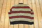 Vintage 1970s Leaves All Over Print Knit Cardigan Sweater Women's Large