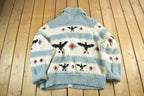 Vintage 1960s Cowichan Hand Knit Shawl Collar Zip Up Sweater Men's 2XL