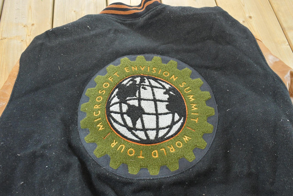 Vintage 1990s Golden Bear Leather Wool Varsity Microsoft Envision Summit World Tour Jacket Made In USA Mens M /