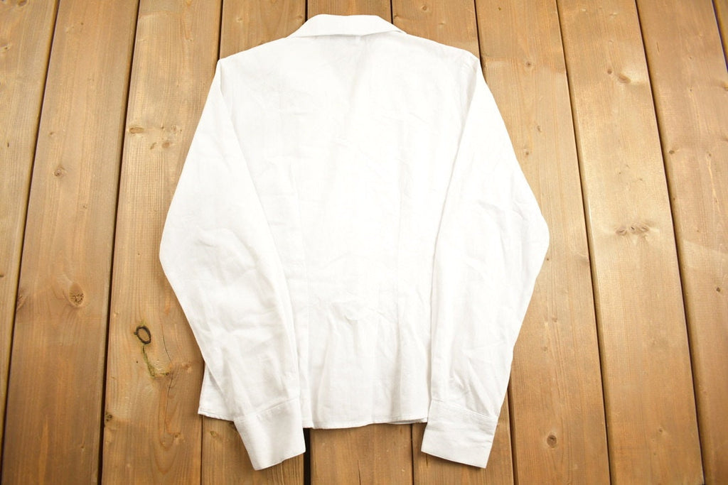 Vintage 1990s Womens Enara Camice Lace Detail Blank White Button Up Shirt