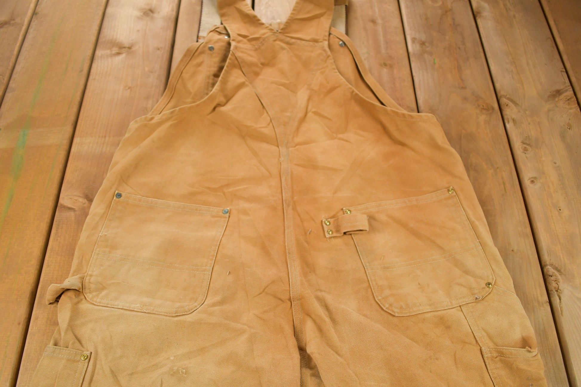 Vintage 1980s Carhartt Beige Canvas Double Knee Overalls Size 40 x 30