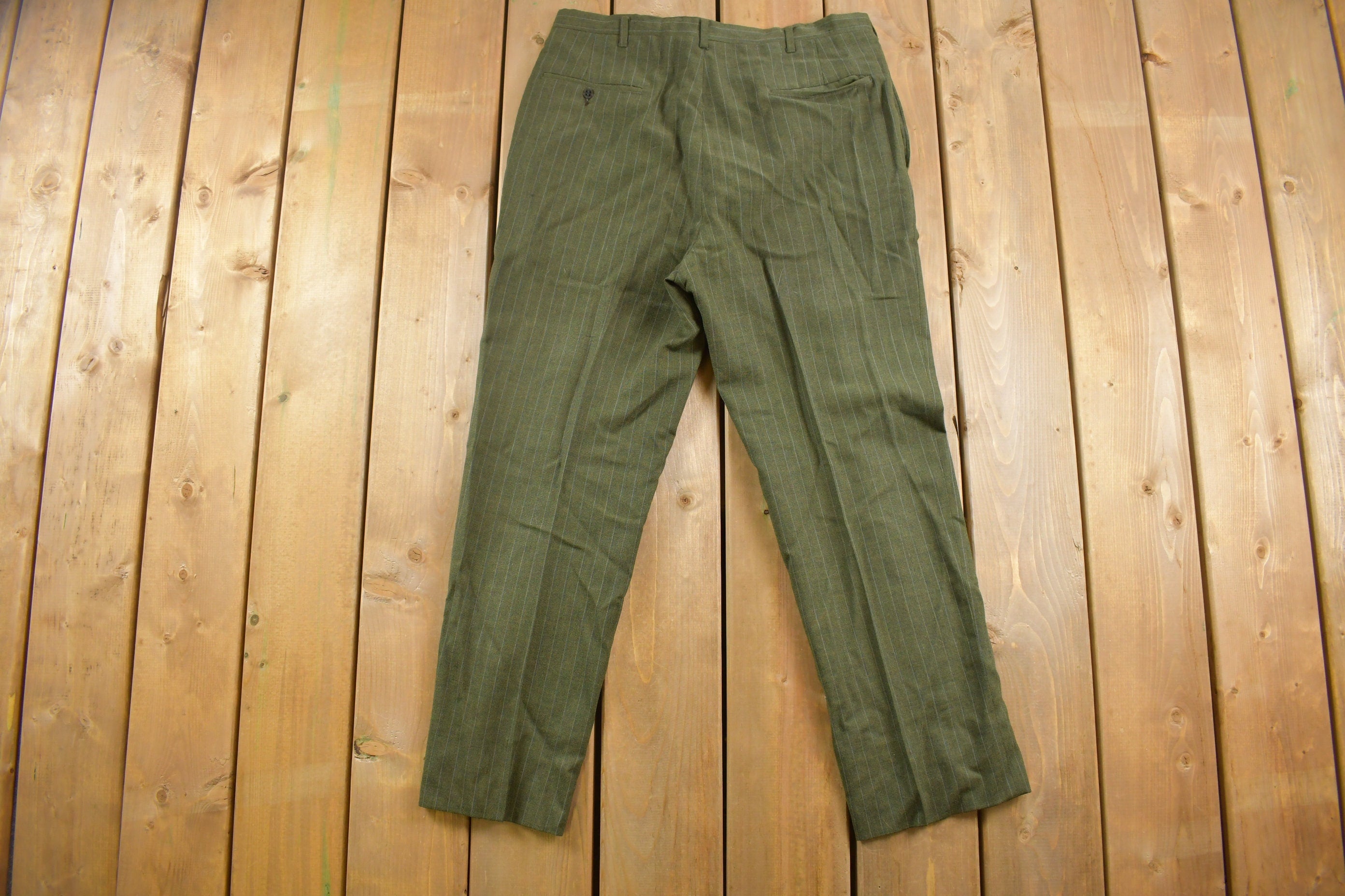 Vintage 1980s Vertical Striped Wool Dress Trousers Size 33 x 27
