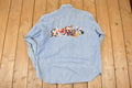 Vintage 1990s Warner Brothers Bugs Bunny Gang Embroidered Denim Button Up Shirt Mens L