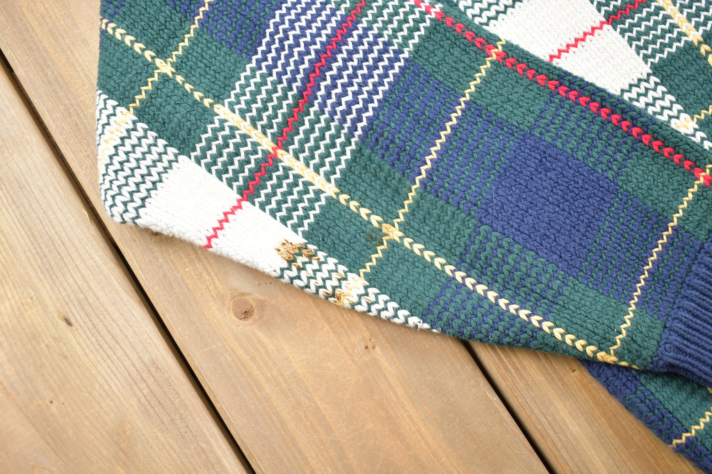 Vintage 1990s Hunt Club Plaid Knit Crewneck Sweater