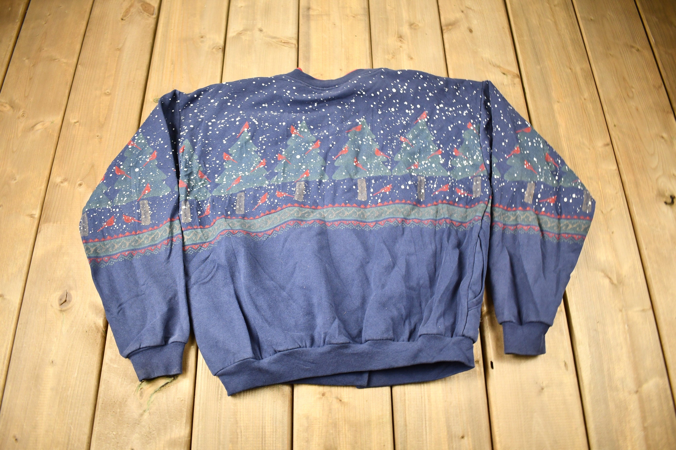 Vintage 1990s Cardinal Bird Theme All Over Print Button Up Sweater
