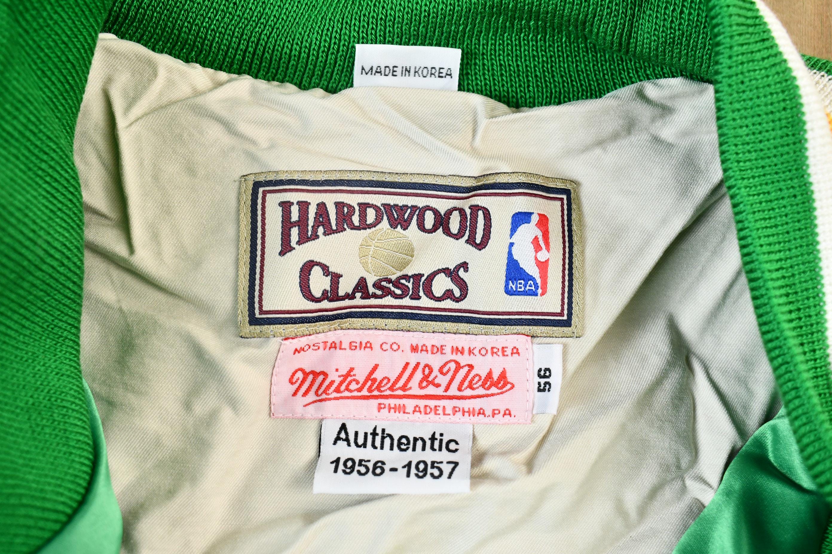 Vintage 1990s Hardwood Classics Bill Russell Boston Celtics NBA Basketball Embroidered Snap Button Satin Bomber Jacket