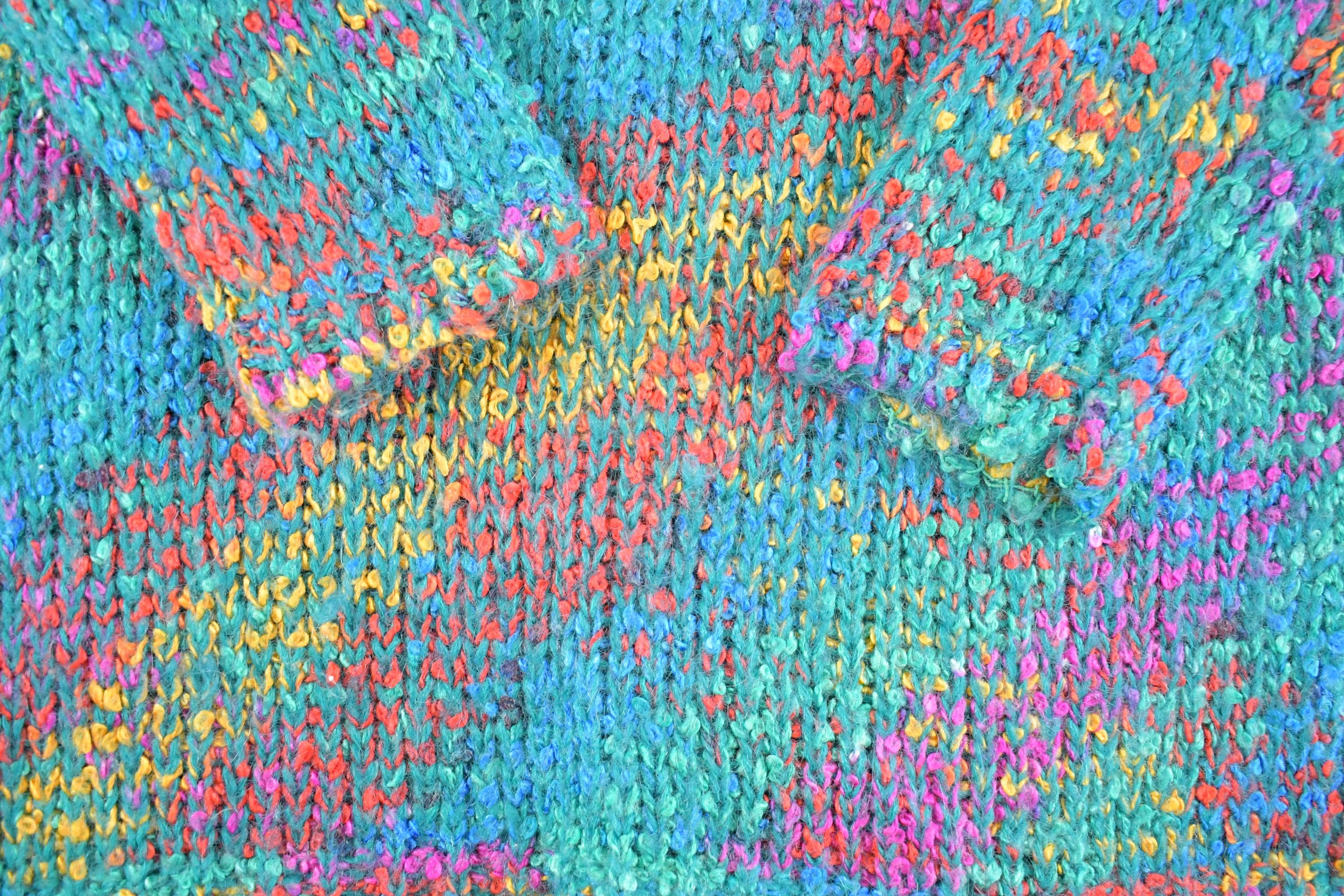Vintage 1990s Ivy Wear Mohair Knit Turtle Neck Sweater Womens L  90's Abstract Pattern 3D Knitted Sweatshirt