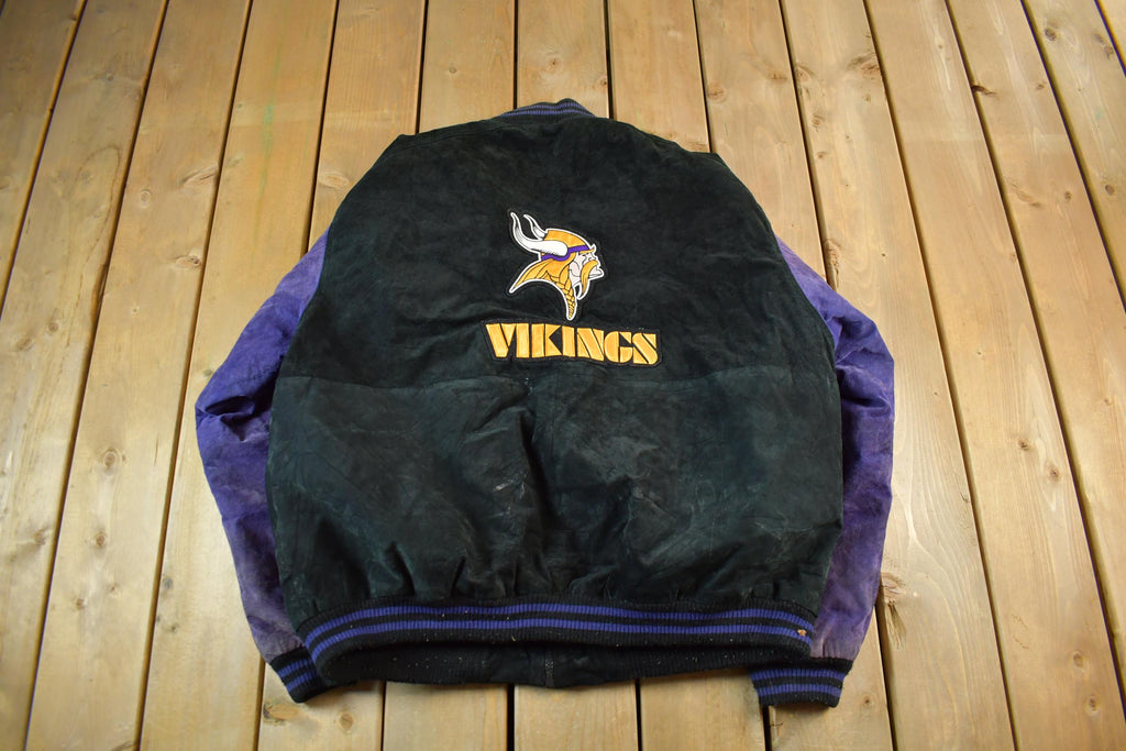 Vintage 1990's Minnesota Vikings Leather Letterman Jacket Mens Large