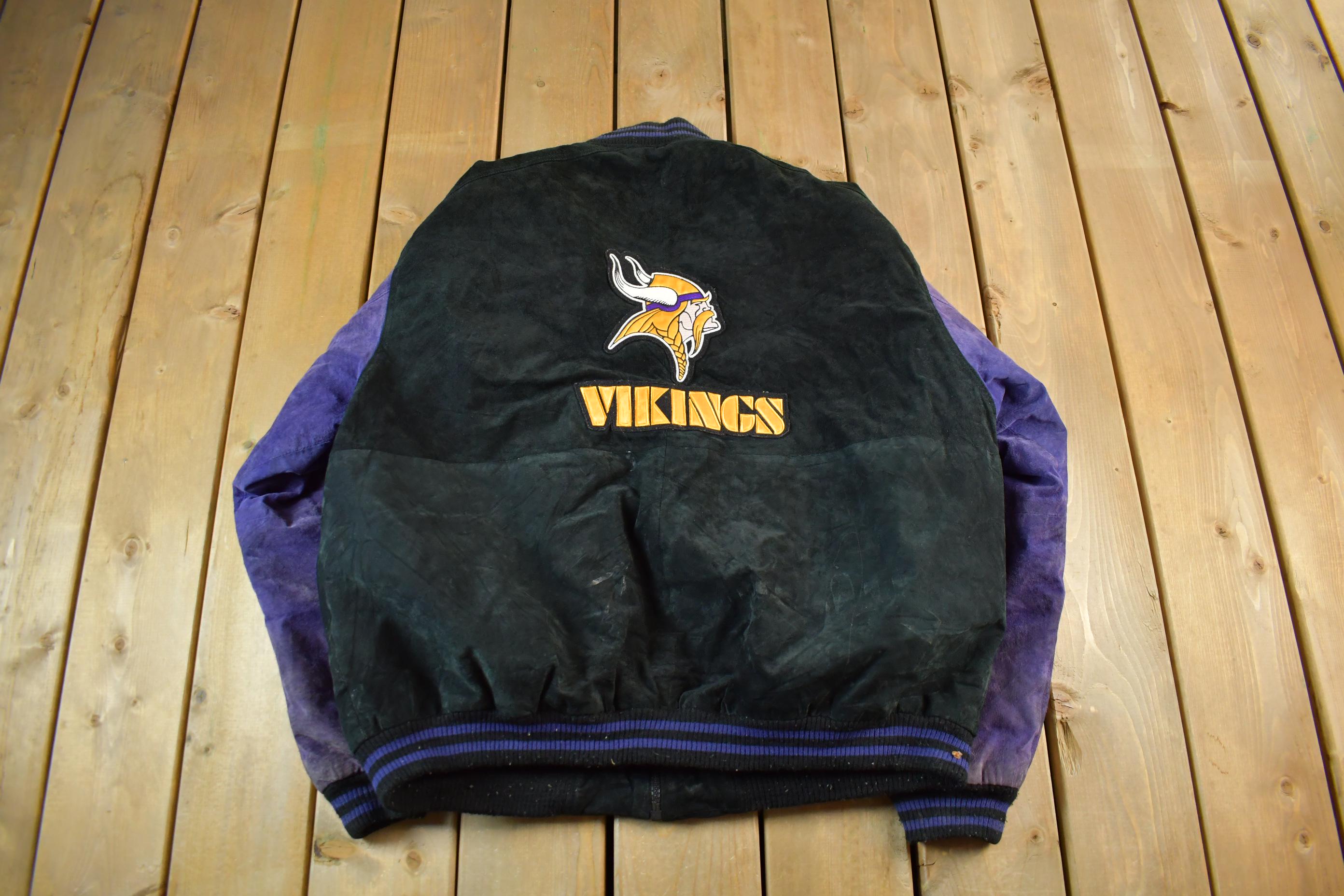 Vintage 1990's Minnesota Vikings Leather Letterman Jacket Mens Large