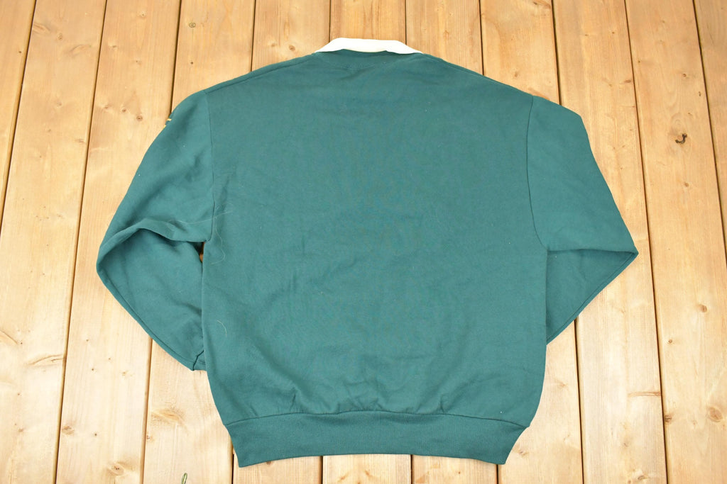Vintage 1990s Gopher Sport Collared Leaf Design Graphic Print Collared Sweatshirt Women's L