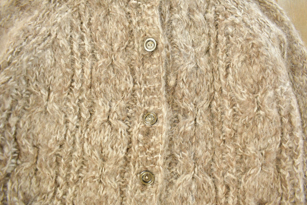 Vintage 1960s Montgomery Ward Hand Knit Mohair Wool Cardigan Sweater Women's S