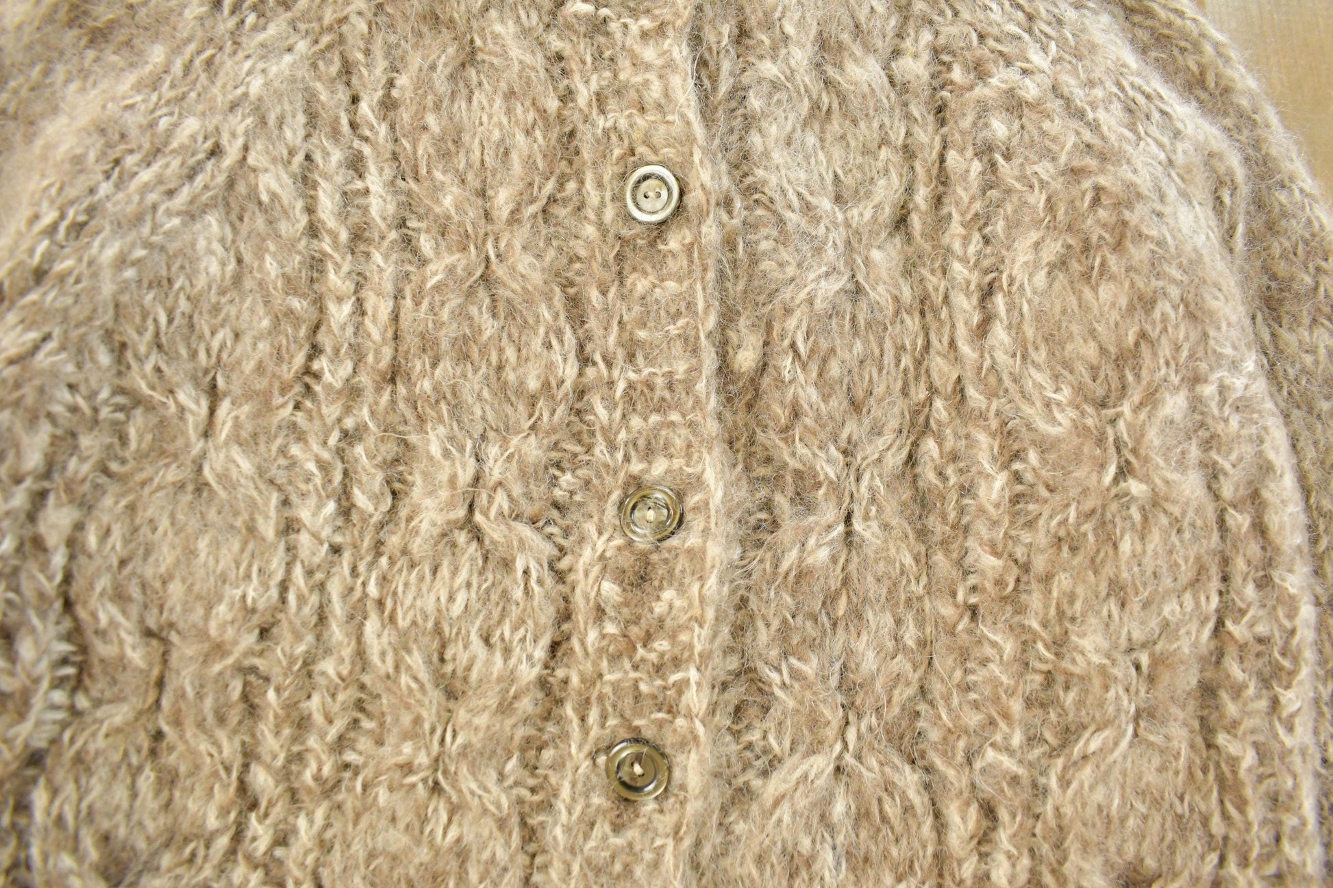 Vintage 1960s Montgomery Ward Hand Knit Mohair Wool Cardigan Sweater Women's S