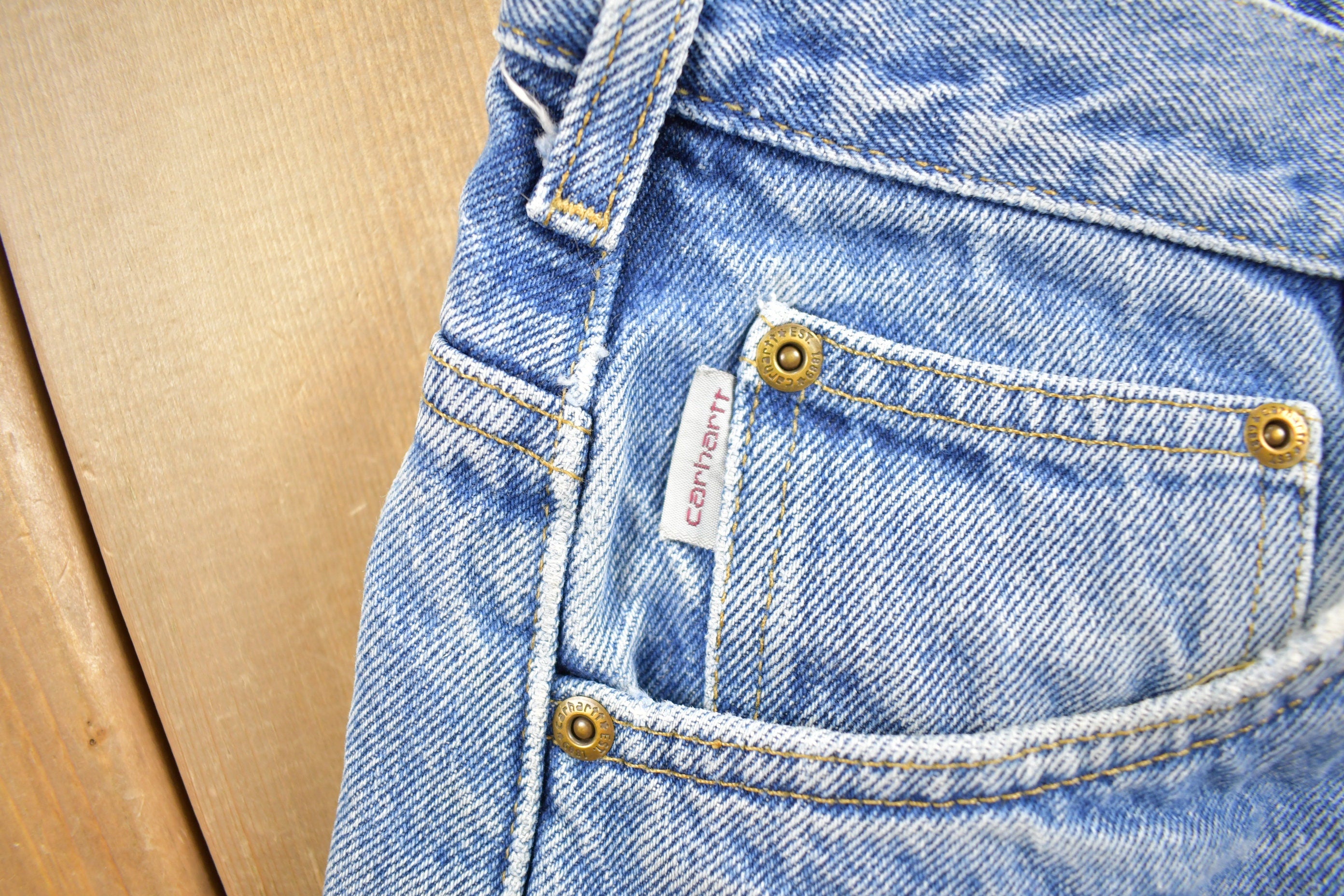 Vintage 1990s Carhartt Plaid Lined Work Jeans Size 35 x 30.5