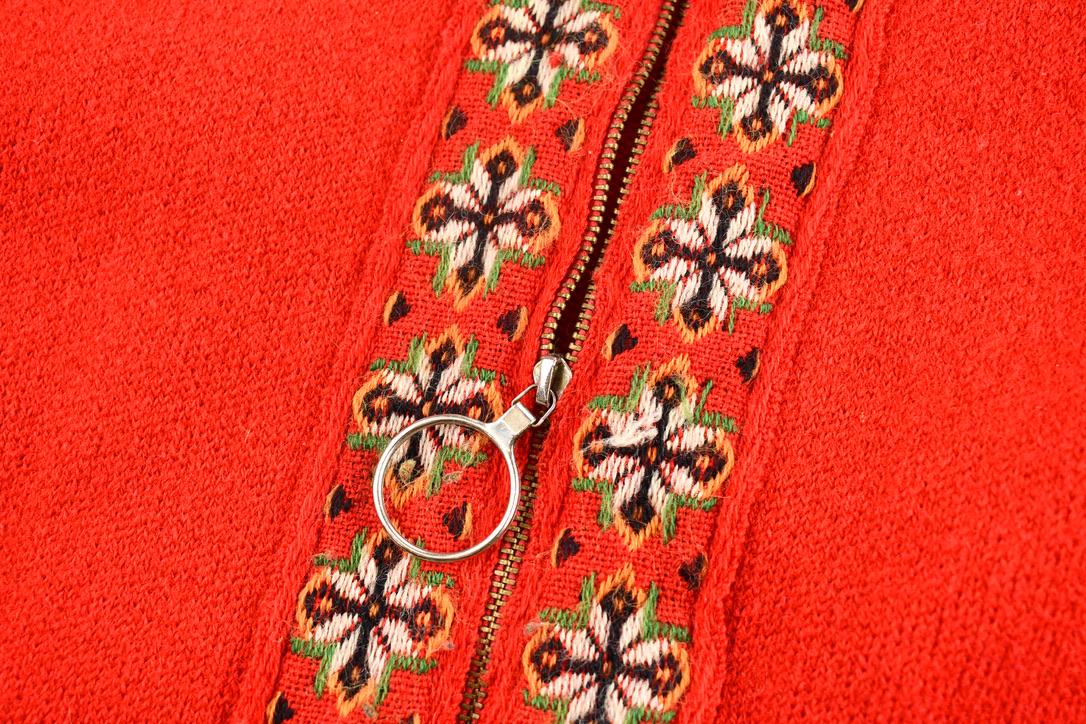 Vintage 1990s Norman 100% Virgin Wool Knit Red Full Zip Up Sweater