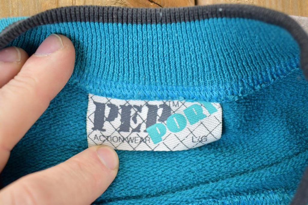 Vintage 1990s Pep Port Colour Block Teal Crewneck Sweatshirt
