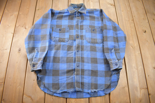 Vintage 1980s Palermo Colorful Blue Flannel Button Up Shirt / 1980s Button Up / Vintage Flannel / Plaid Shirt / Button Down