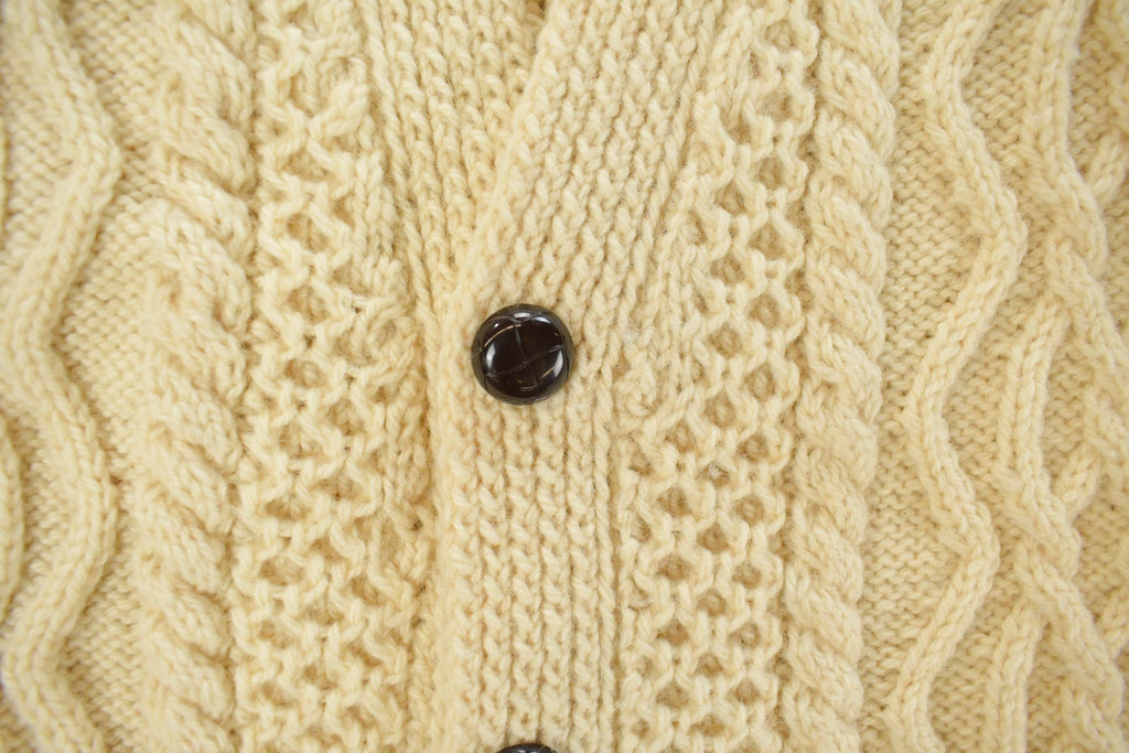 Vintage 1980s Bunratty Hand Knit Wool 3D Cable Knit Cardigan Sweater Men's Large