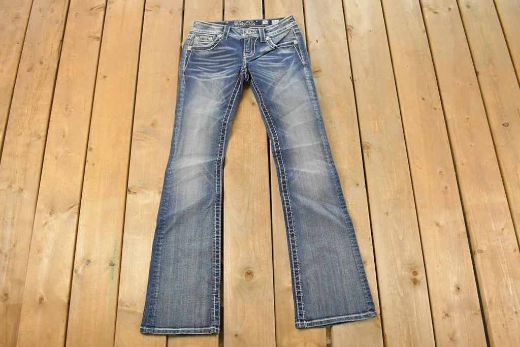 Vintage Deadstock Y2K Miss Me Bedazzled Low Rise Jeans Women's Size 26x31 / Boot Cut Jeans / 2000's Embroidered Contrast Stitched Denim