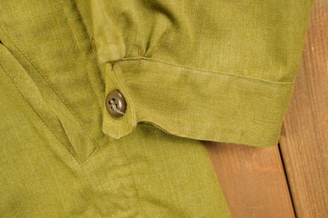 Vintage 1970s Green Zip Up Jacket / 70s Workwear / Vintage Workwear / Light Jacket / Full Zip Up / Collared Shirt / True Vintage