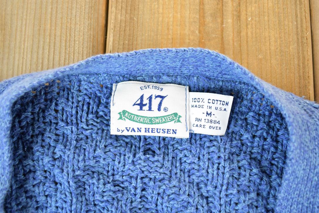Vintage 1990s Van Heusen Cable Knit Perfect Mild Distress Cardigan Sweater Made In USA
