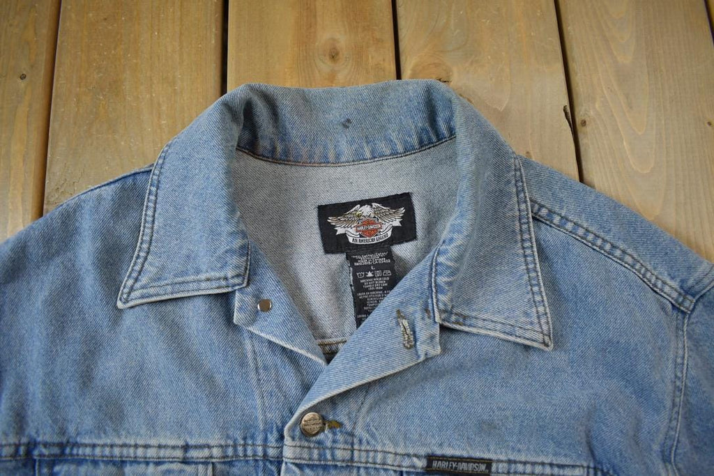 Vintage Y2K Harley Davidson Motorcycles Embroidered Jean Jacket - Large