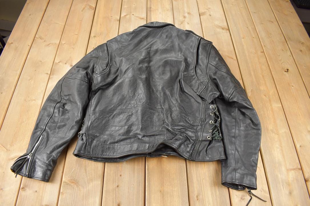 Vintage 1990s Way Of Life Genuine Leather Biker Jacket Size 48