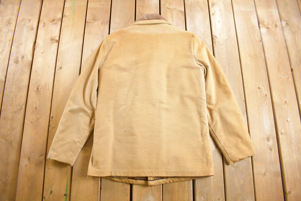 Vintage 1980s Faux Fur Lined 4 Pocket Beige Coat Fall Winter Outerwear