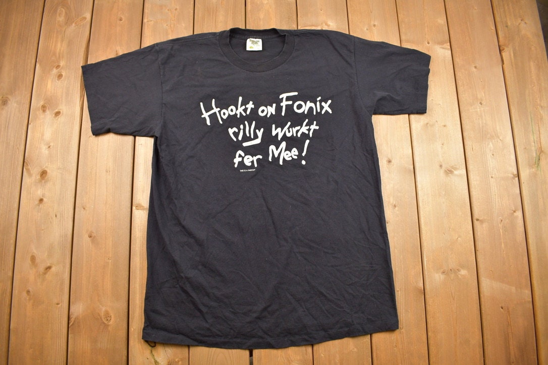Vintage 1990s Hooked On Fonix Weed Parody Graphic T Shirt