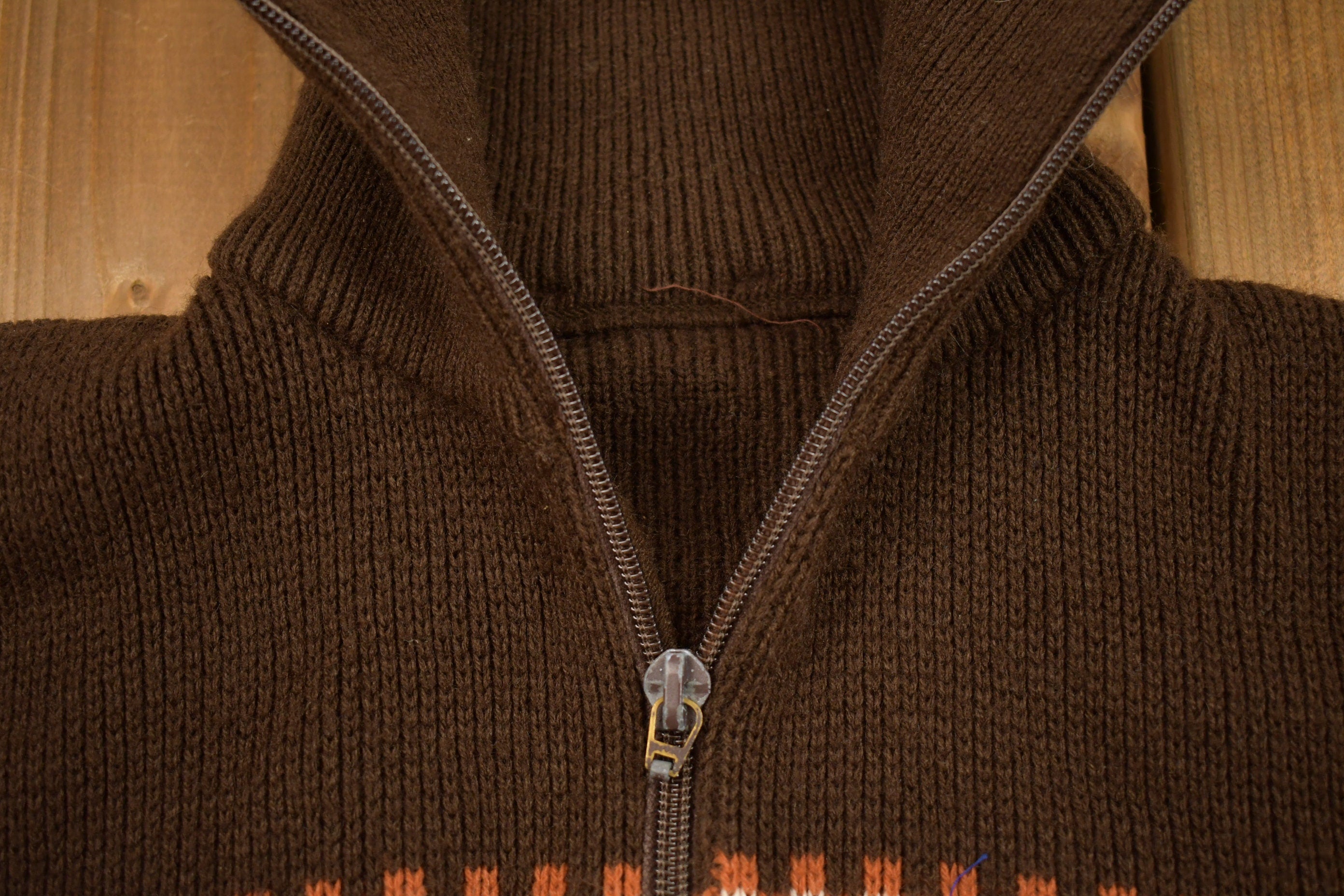 Vintage 1970s Knitted Zip Up Sweater