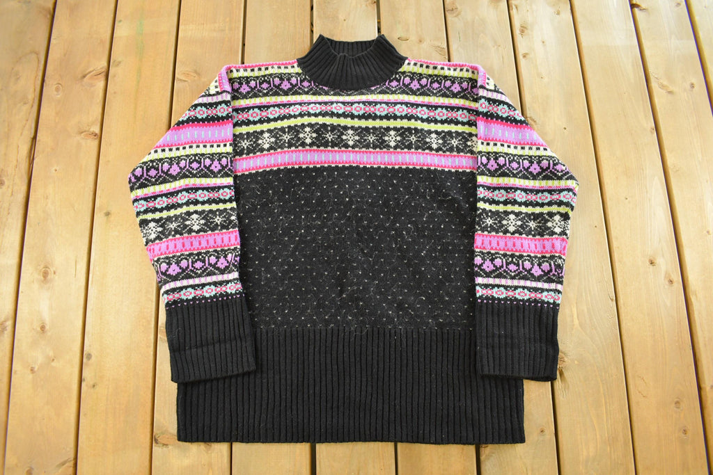 Vintage 1990s Stefano Basics Snowflake Knit Mohair Mockneck Sweater Women's L