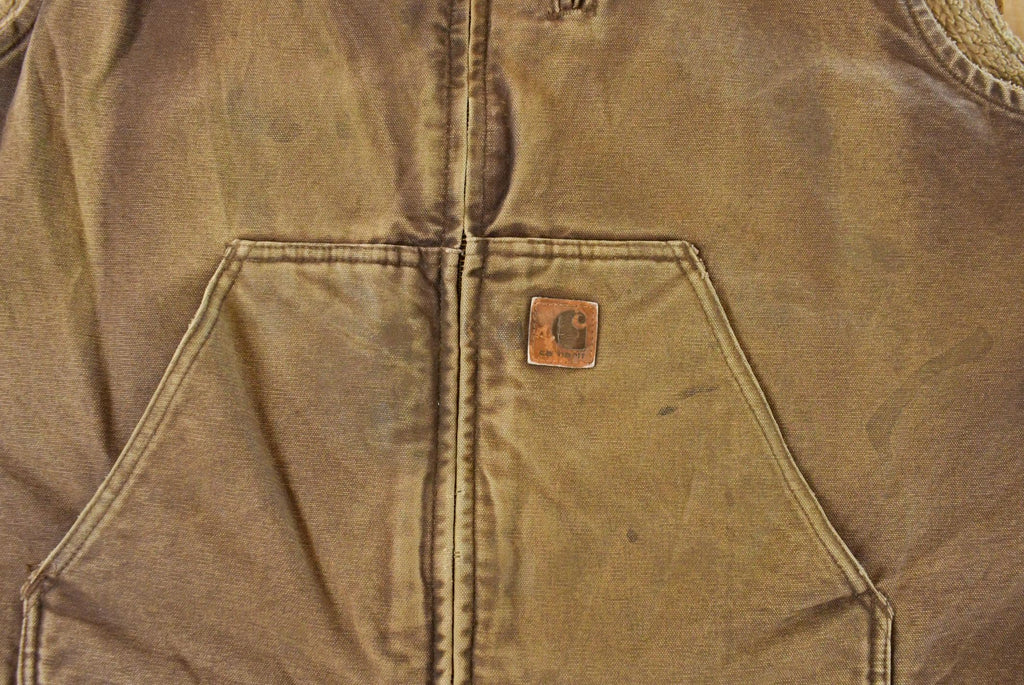 Vintage 2000s Carhartt Sun Faded Distressed Sherpa Lined Jacket Vest Mens 2XL