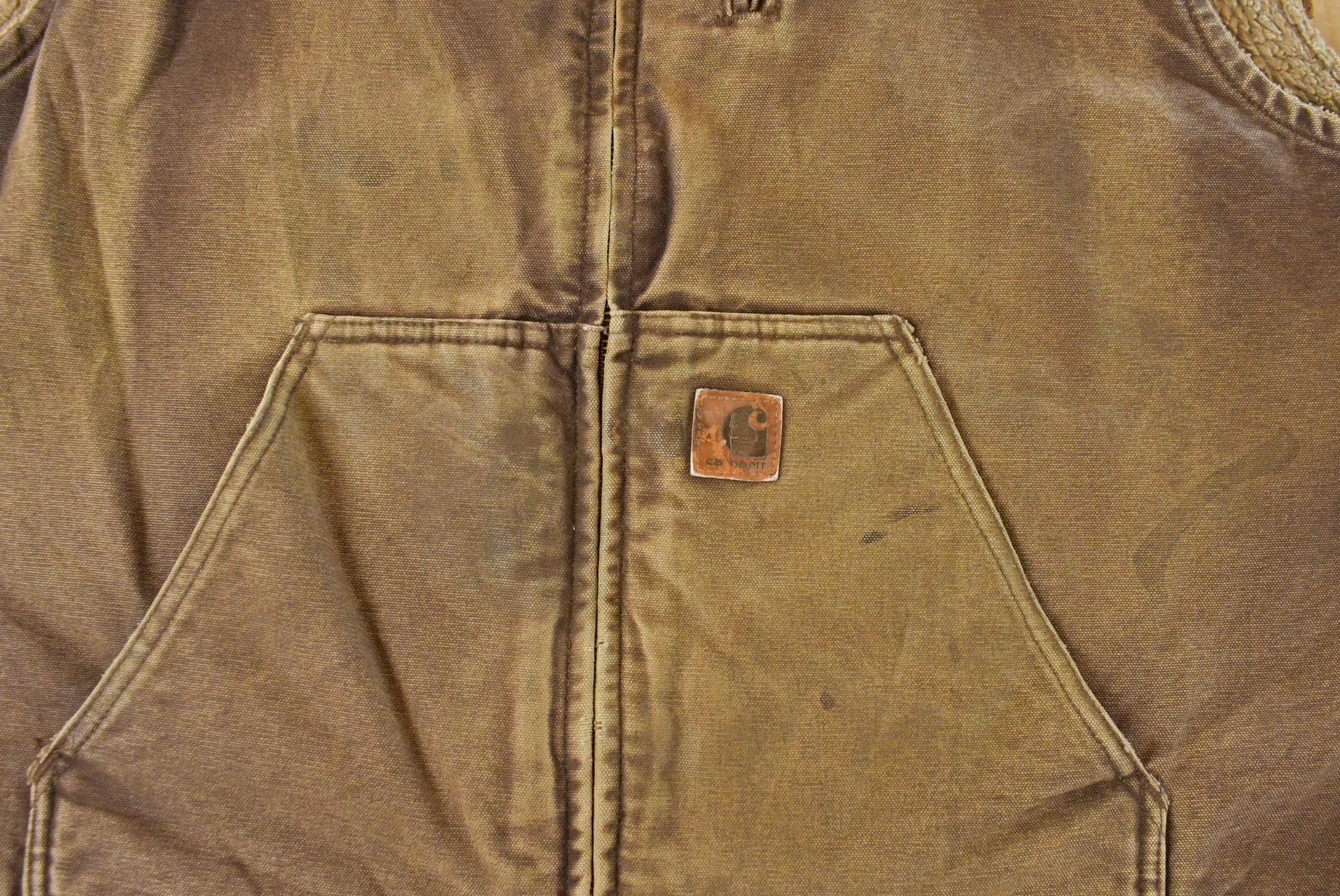 Vintage 2000s Carhartt Sun Faded Distressed Sherpa Lined Jacket Vest Mens 2XL